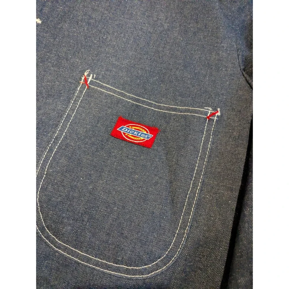 VTG Dickies Men Denim Chore Coat Barn Jacket Corduroy Collar Lined Workwear READ